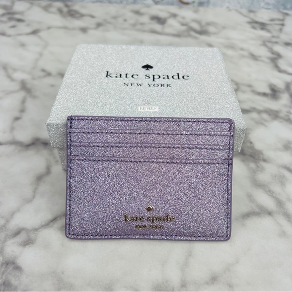 Kate Spade Tinsel Glitter Satchel & Card Holder Wallet In Lilac Frost - Picture 12 of 16